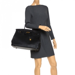 Pre Owned Hermes Black Fjord Leather Gold Hardware Birkin 40 Bag