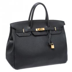 Pre Owned Hermes Black Fjord Leather Gold Hardware Birkin 40 Bag