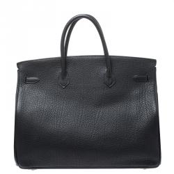 Pre Owned Hermes Black Fjord Leather Gold Hardware Birkin 40 Bag