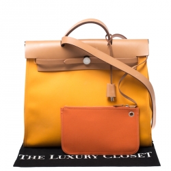 Pre Owned Hermes Jeune D'Or Canvas and Leather Herbag Zip 39 Bag