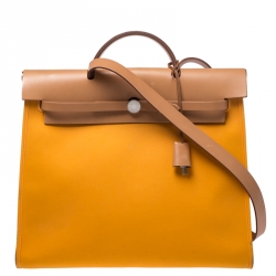 Pre Owned Hermes Jeune D'Or Canvas and Leather Herbag Zip 39 Bag