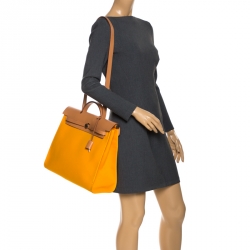 Pre Owned Hermes Jeune D'Or Canvas and Leather Herbag Zip 39 Bag