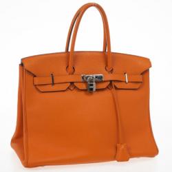 مملوكة مسبقًا Hermes Orange Togo Leather 35cm Birkin Bag with Palladium Hardware