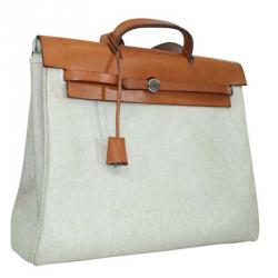 Pre Owned Hermes Beige/Brown Canvas Her Bag 