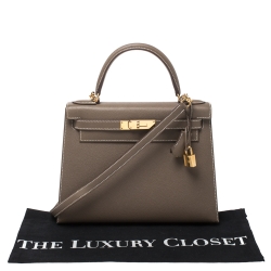 Pre Owned Hermes Etoupe Epsom Leather Gold Hardware Kelly Sellier 28 Bag