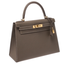 Pre Owned Hermes Etoupe Epsom Leather Gold Hardware Kelly Sellier 28 Bag