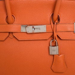 Hermes Orange Togo Leather Palladium Hardware Birkin 35 Bag
