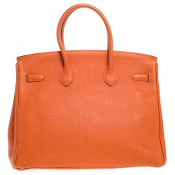 Hermes Orange Togo Leather Palladium Hardware Birkin 35 Bag
