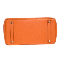 Hermes Orange Togo Leather Palladium Hardware Birkin 35 Bag