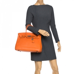 Hermes Orange Togo Leather Palladium Hardware Birkin 35 Bag