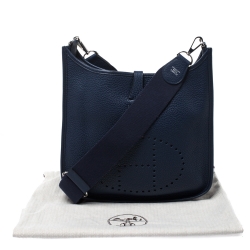 Pre Owned Hermes Blue Sapphire Clemence Leather Evelyne III PM Bag