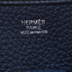 Pre Owned Hermes Blue Sapphire Clemence Leather Evelyne III PM Bag