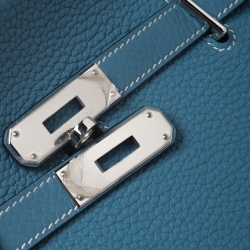 Pre Owned Hermes Blue Jean Clemence Leather Palladium Hardware Jypsiere 28 Bag