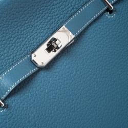 Pre Owned Hermes Blue Jean Clemence Leather Palladium Hardware Jypsiere 28 Bag