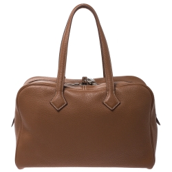 Pre Owned Hermes Gold Clemence Leather Palladium Hardware Victoria II 35 Bag