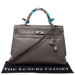 Pre Owned Hermes Taupe Epsom Leather Palladium Hardware Kelly Retourne 35 Bag