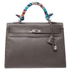 Pre Owned Hermes Taupe Epsom Leather Palladium Hardware Kelly Retourne 35 Bag