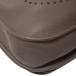 Pre Owned Hermes Etoupe Grey Clemence Leather Evelyne III GM Bag