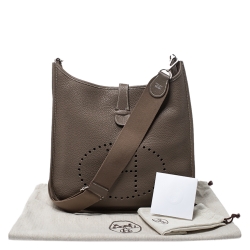 Pre Owned Hermes Etoupe Grey Clemence Leather Evelyne III GM Bag