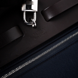 Pre Owned Hermes Blue Encre/Cacao Canvas and Leather Herbag Zip 31 Bag