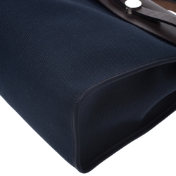 Pre Owned Hermes Blue Encre/Cacao Canvas and Leather Herbag Zip 31 Bag