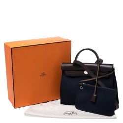 Pre Owned Hermes Blue Encre/Cacao Canvas and Leather Herbag Zip 31 Bag