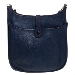 Pre Owned Hermes Blue Nuit Clemence Leather Evelyne III GM Bag