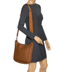 Pre Owned Hermes Gold Clemence Leather Evelyne III PM Bag