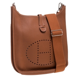 Pre Owned Hermes Gold Clemence Leather Evelyne III PM Bag