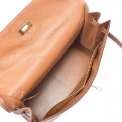 Pre Owned Hermes Brown Leather Gold Hardware Kelly 35 Bag