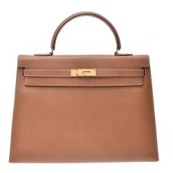 Pre Owned Hermes Brown Leather Gold Hardware Kelly 35 Bag