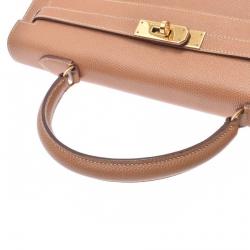Pre Owned Hermes Brown Leather Gold Hardware Kelly 35 Bag