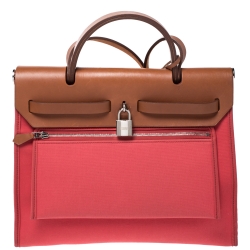 Pre Owned Hermes Bougainvillea/Natural Canvas and Leather Herbag Zip 31 Bag