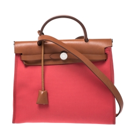 Hermes Bougainvillea/Natural Canvas and Leather Herbag Zip 31 Bag