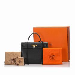 Pre Owned Hermes Black Clemence Leather Gold Hardware Kelly Sellier 35 Bag