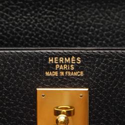 Pre Owned Hermes Black Clemence Leather Gold Hardware Kelly Sellier 35 Bag