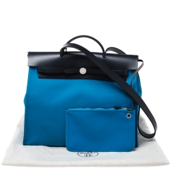 Pre Owned Hermes Blue Indigo/Blue Zanzibar Canvas and Leather Herbag Zip 39 Bag