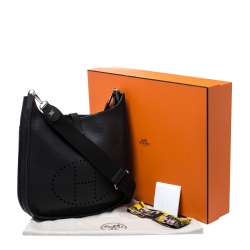Pre Owned Hermes Black Clemence Leather Evelyne III GM Bag