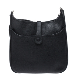 Pre Owned Hermes Black Clemence Leather Evelyne III GM Bag