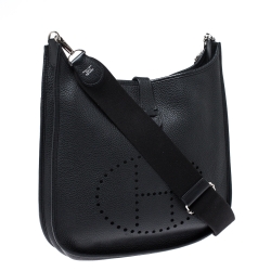 Pre Owned Hermes Black Clemence Leather Evelyne III GM Bag