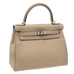 Pre Owned Hermes Trench Togo Leather Palladium Hardware Kelly Retourne 28 Bag