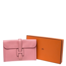 Pre Owned Hermes Rose Confetti Epsom Leather Jige PM Clutch