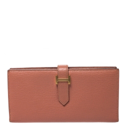 Pre Owned Hermes Rosy Chevre Mysore Leather Bearn Gusset Wallet