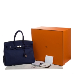 Hermes Blue Saphir Clemence Leather Palladium Hardware Birkin 35 Bag