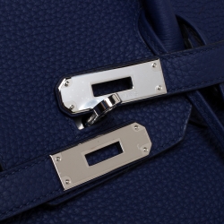 Hermes Blue Saphir Clemence Leather Palladium Hardware Birkin 35 Bag