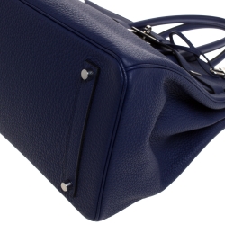 Hermes Blue Saphir Clemence Leather Palladium Hardware Birkin 35 Bag