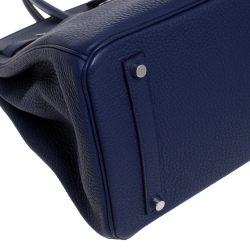 Hermes Blue Saphir Clemence Leather Palladium Hardware Birkin 35 Bag
