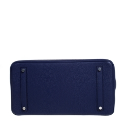 Hermes Blue Saphir Clemence Leather Palladium Hardware Birkin 35 Bag