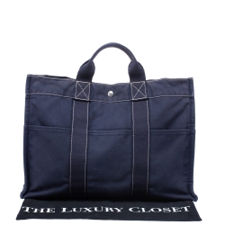 Pre Owned Hermes Dark Blue Canvas Deauville MM Bag