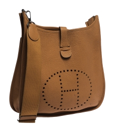 Pre Owned Hermes Feu Orange Togo Leather Evelyne III GM Bag